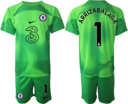 ARRIZABALAGA #1 Herren Chelsea FC 2023 Torwarttrikot Grün Kurzarm + Kurze Hosen