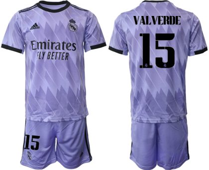 Herren Fußballtrikot Real Madrid 2022-2023 Auswärtstrikots mit Aufdruck VALVERDE 15