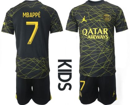 Kindertrikot Paris Saint-Germain PSG 2023 Drittes Auswärtstrikot Trikotsatz MBAPPÉ 7