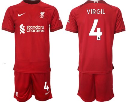 Billige Fussballtrikots Liverpool 22-23 Heimtrikot Herren Trikotsatz mit Namen VIRGIL 4