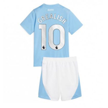 Kinderheim Trikot Manchester City Heimtrikot 2023-24 Fußballtrikots Set Jack Grealish 10