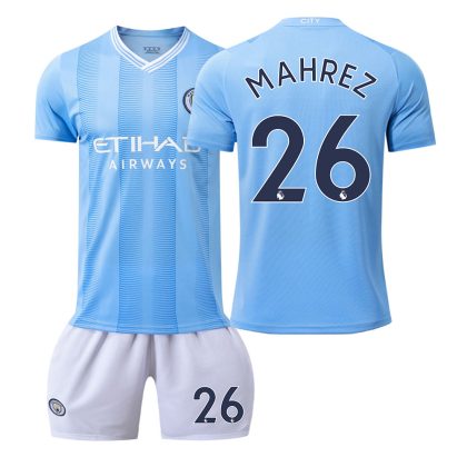 Fußball Trikot Outlet Manchester City 2023-24 Heimtrikot Kurzarm + Kurze Hosen MAHREZ 26