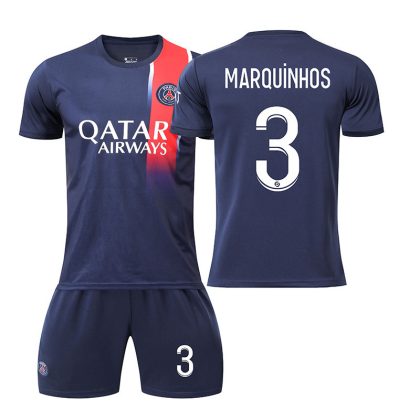 Herren Paris Saint-Germain PSG 23-24 Heimtrikot Fußballtrikots Set MARQUiNHOS 3