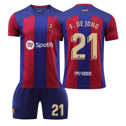 Kinderheim Trikot FC Barcelona 23-24 Trikot Kurzarm + Kurze Hosen F.DE JONG 21