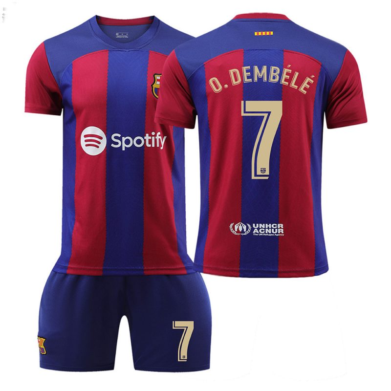 Kinderheim Trikot FC Barcelona 23-24 Trikot Kurzarm + Kurze Hosen O.DEMBÉLÉ 7