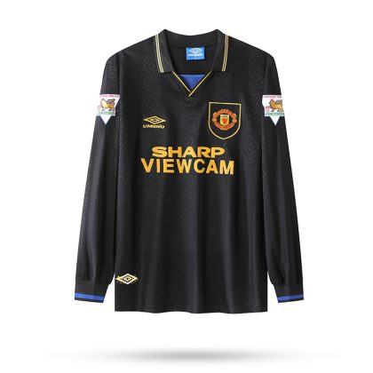 Vintage Manchester United 1993/95 Auswärtstrikot schwarz Langärmeliges Fußballtrikot