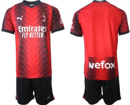 Herren Fußballtrikots Trikotsatz AC Milan Heimtrikot 2023-24 Rot Schwarz