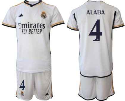 Herren Real Madrid Heimtrikot 2023-24 Fußballtrikots Trikotsatz mit Aufdruck ALABA 4