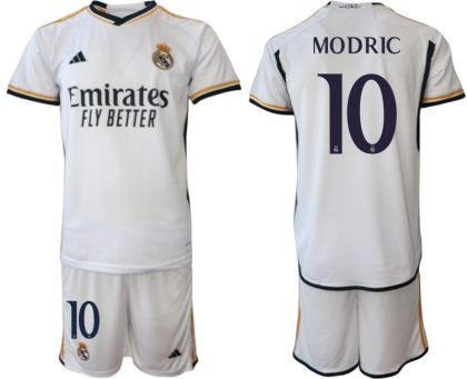 Herren Real Madrid 2023-24 Heimtrikot in weiß Kurzarm + Kurze Hosen MODRIC 10