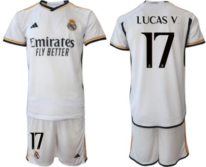 Herren Trikotsatz Real Madrid 2023-24 Heimtrikot Kurzarm + Kurze Hosen LUCAS V 17