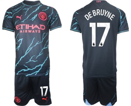 Günstige Fussballtrikots Manchester City Drittes Trikot 2023/24 Kurzarm + Kurze Hosen Kevin De Bruyne 17