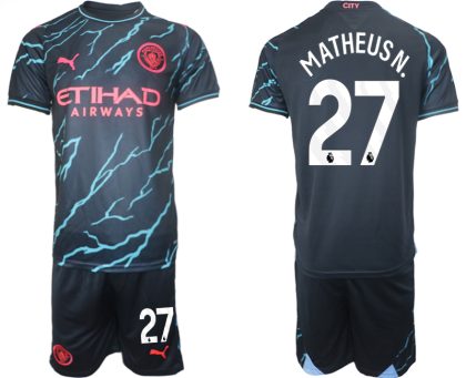 Günstige Fussballtrikots Manchester City Drittes Trikot 2023/24 Kurzarm + Kurze Hosen Matheus Nunes 27