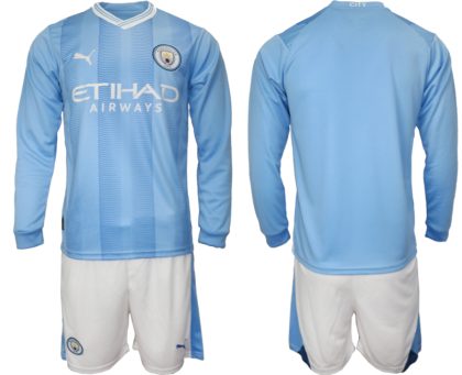 Herren Fußballtrikots Manchester City 2023/24 Heimtrikot Langarm + Kurze Hosen