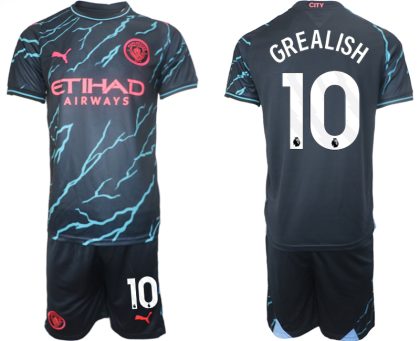 Herren Manchester City Drittes Trikot 2023/24 Kurzarm + Kurze Hosen Jack Grealish 10