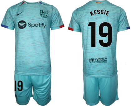 Herren Set FC Barcelona 2023-24 Drittes Trikot blau Kurzarm + Kurze Hosen Franck Kessie 19