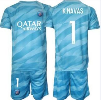 Kinder Günstige Paris Saint-Germain PSG Torwarttrikot Trikotsatz 2023-24 blau K.NAVAS 1