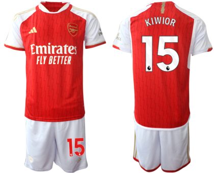 Günstige Fußballtrikots Arsenal Heimtrikot 2023-24 rot-weiss Herren Set Jakub Kiwior 15