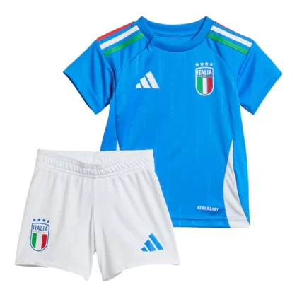 Kinder Fußball Trikot Italien Euro 2024 Heimtrikot EM 24 blau Kurzarm + weiß Kurze Hosen