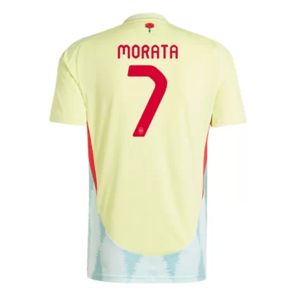 Spanien Trikot Euro 2024 Auswärtstrikot EM 24 hellgelben Kurzarm Alvaro Morata 7