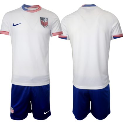 Herren Set United States USA Heimtrikot Copa America 2024 weiß blau Fußballtrikots