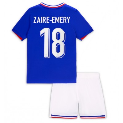 Kinder Frankreich Trikot EM 2024 Heimtrikot mit Aufdruck Warren Zaire-Emery 18